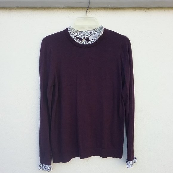 Layered Look Purple Contrast Floral Ruffle Collar Sweater Academia Gilmore Girls - Picture 12 of 12